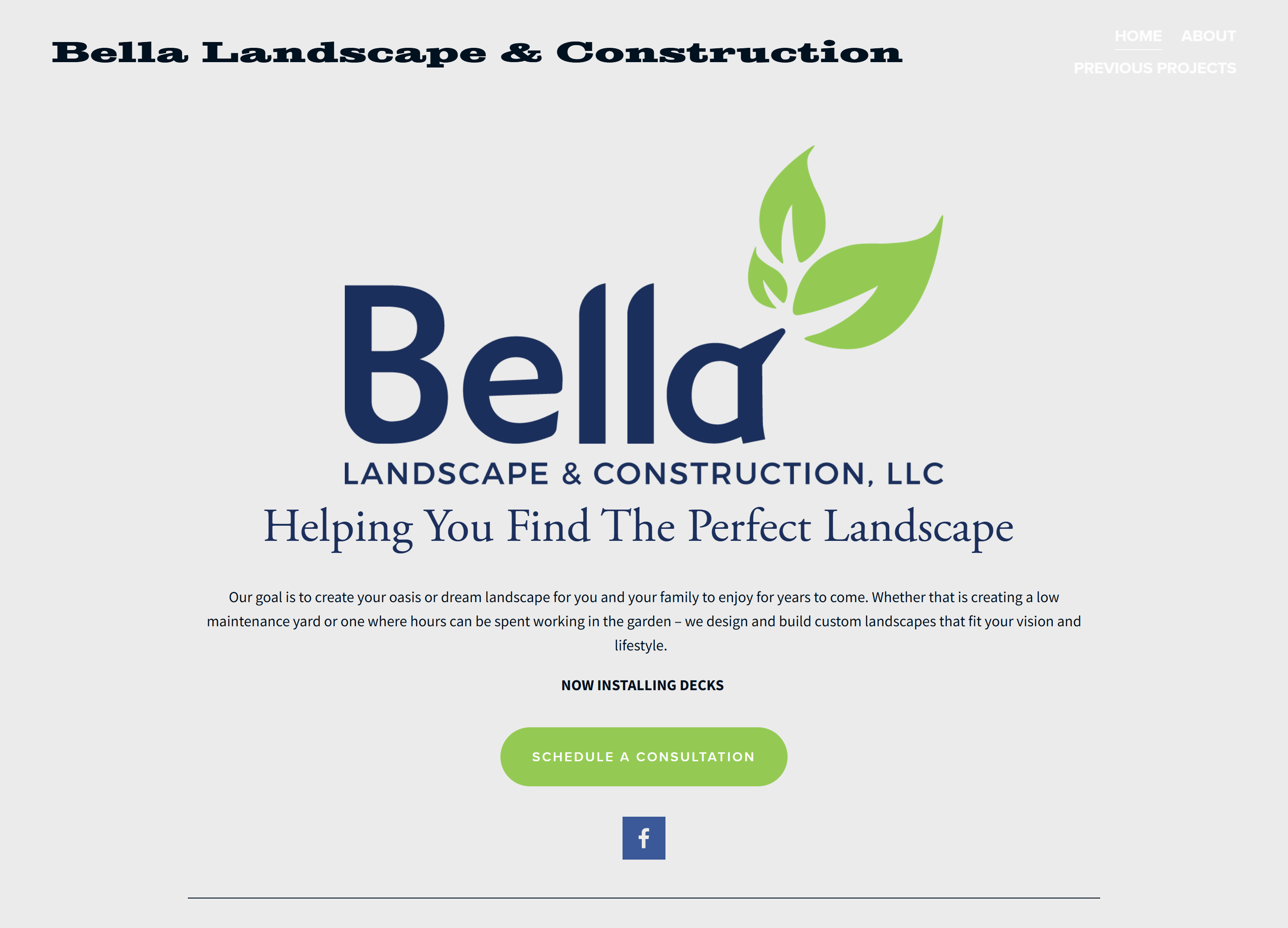 Current Bella homepage, desktop