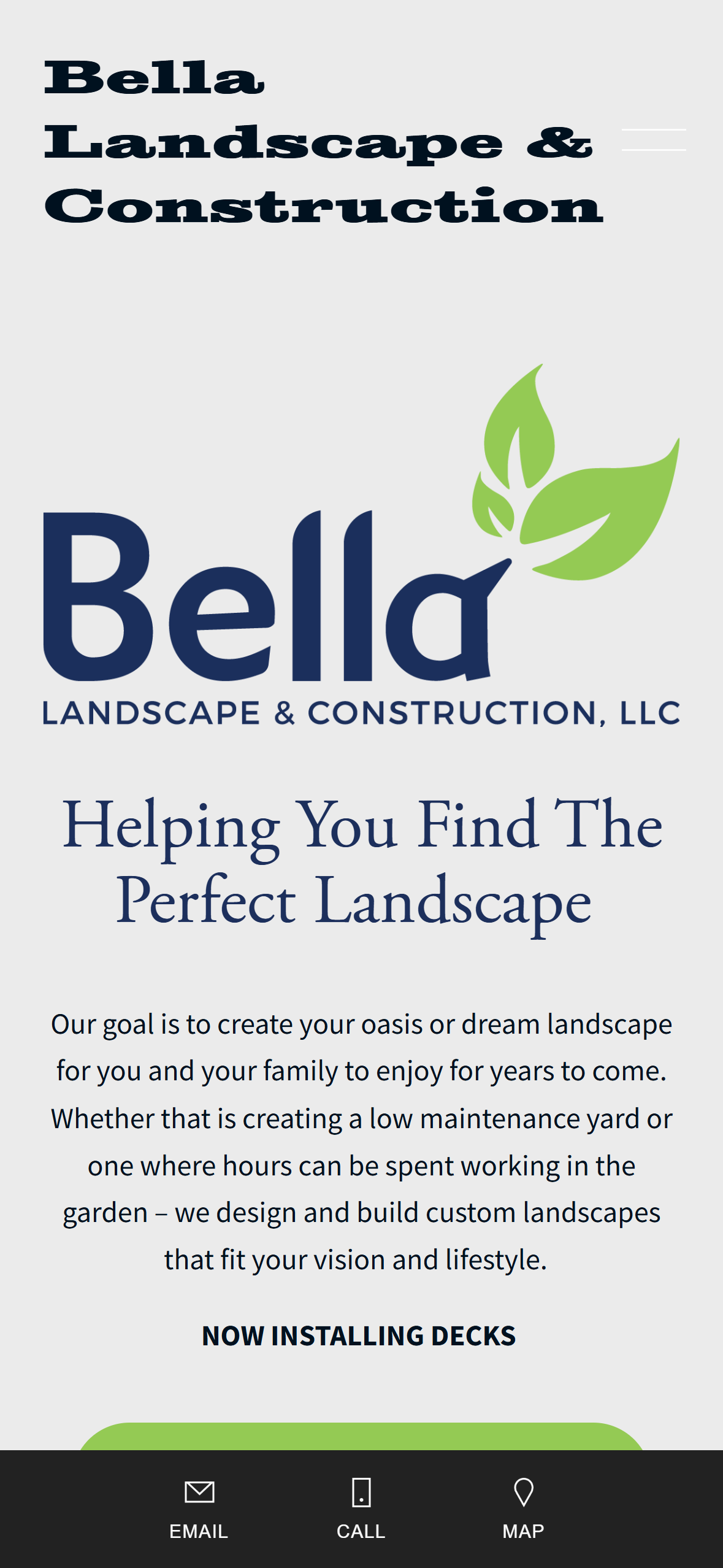 Current Bella homepage on a phone